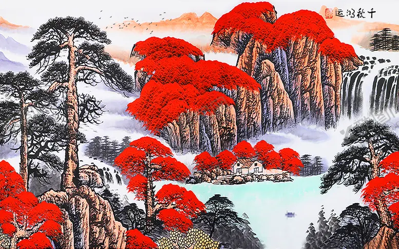 编号：10946211020815539383【酷图网】源文件下载-鸿运当头山水国画