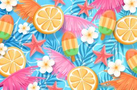 夏日缤纷水果沙滩装饰图