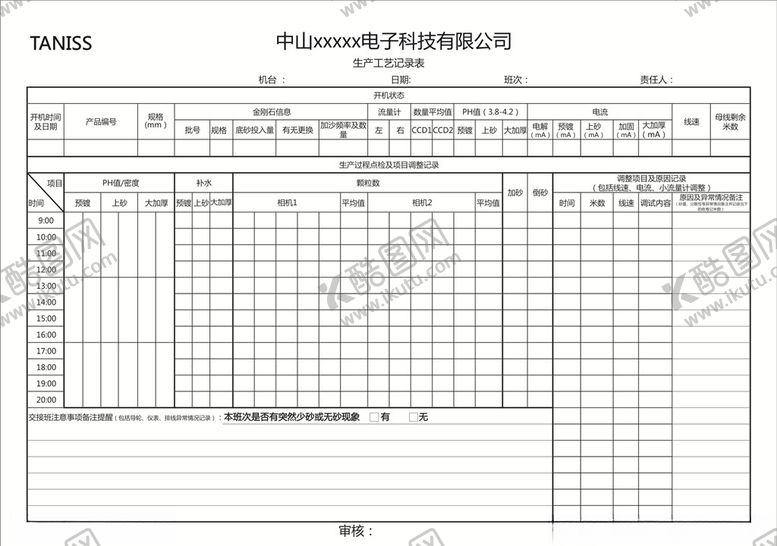 编号：23215210031930512938【酷图网】源文件下载-生产工艺记录表