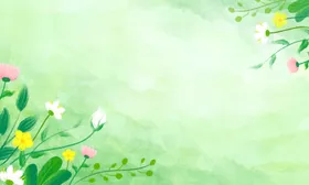 绿色水彩花草春天简约海报背景
