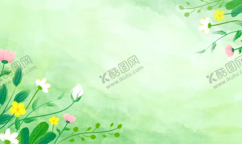 编号：90440902090923203942【酷图网】源文件下载-绿色水彩花草春天简约海报背景