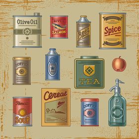 瓶罐日常用品复古设计卡通素材