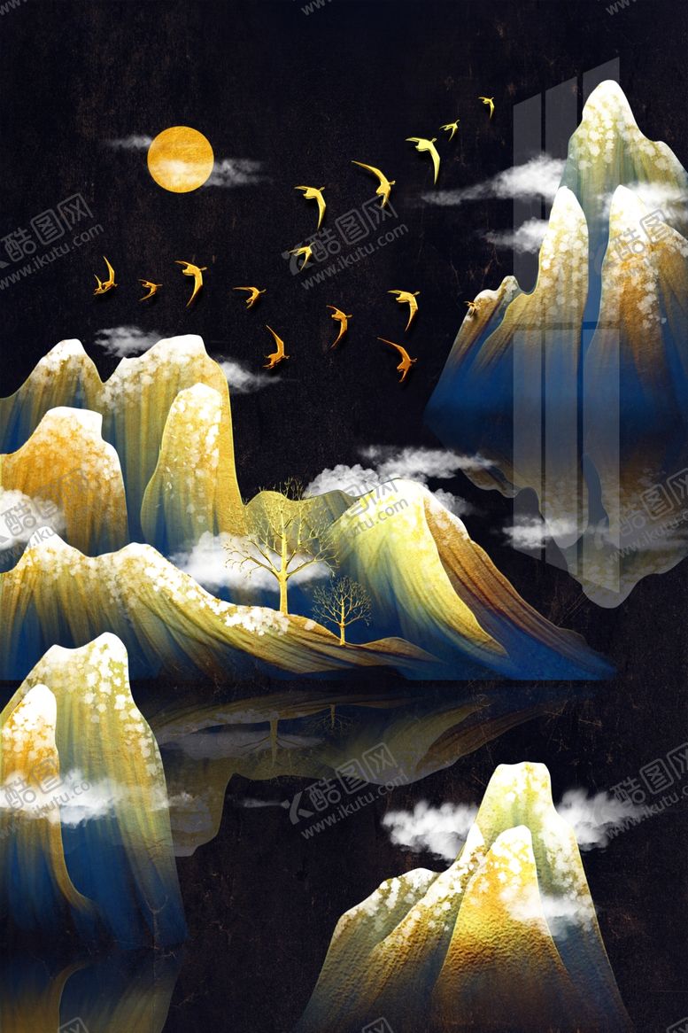 编号：95392010121042379646【酷图网】源文件下载-国风复古墙贴墙画壁画背景素材