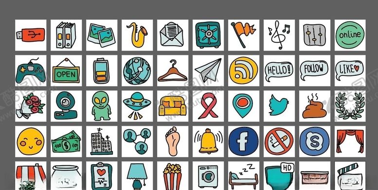 编号：62570809241223502672【酷图网】源文件下载-手绘黑边卡通图标