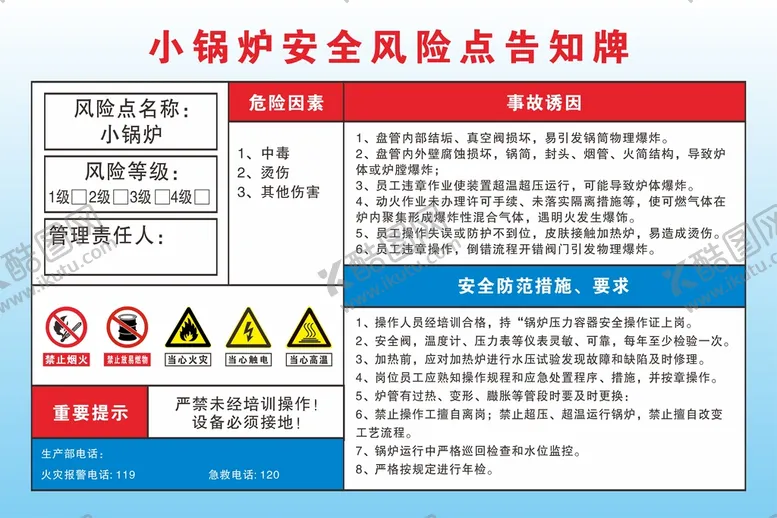 编号：93081610200014093328【酷图网】源文件下载-小锅炉安全风险点告知牌