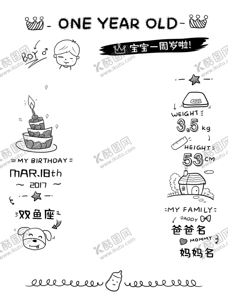 编号：58259805011729598213【酷图网】源文件下载-宝宝手绘生日简约迎宾牌