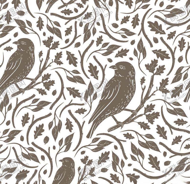 编号：85147609100049008785【酷图网】源文件下载-卡通花鸟植物底纹图案