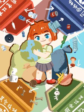 垃圾分类插画展板城市指南创建卫生城市