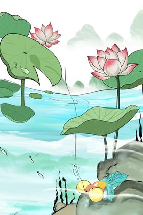 手绘荷花夏季广告背景夏季素材冰凉夏日夏季促销