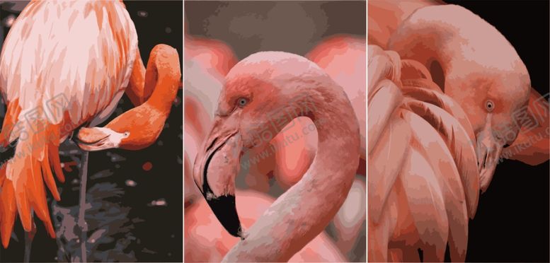 编号：17761809221915022004【酷图网】源文件下载-北欧火烈鸟油画风格背景墙素材