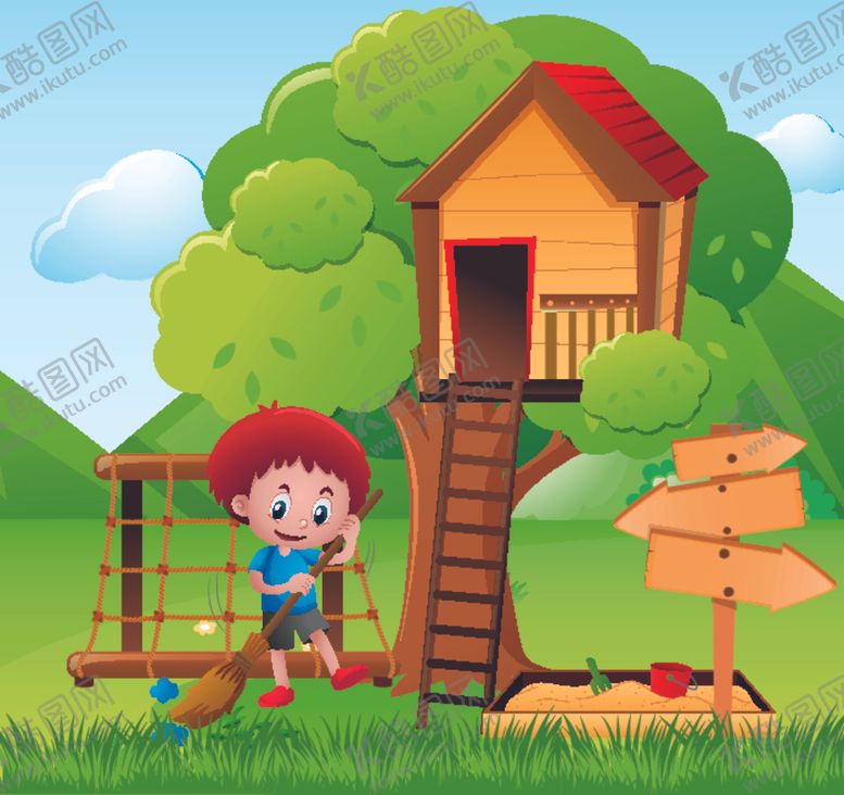 编号：48491709111711307555【酷图网】源文件下载-卡通儿童和树屋