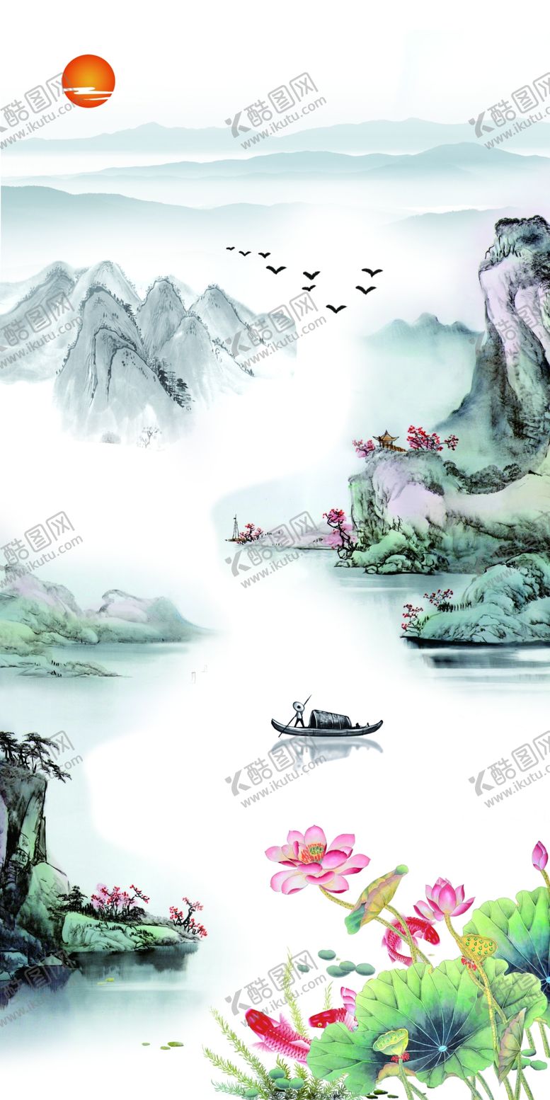 编号：59487205090514072636【酷图网】源文件下载-中式山水玄关装饰画