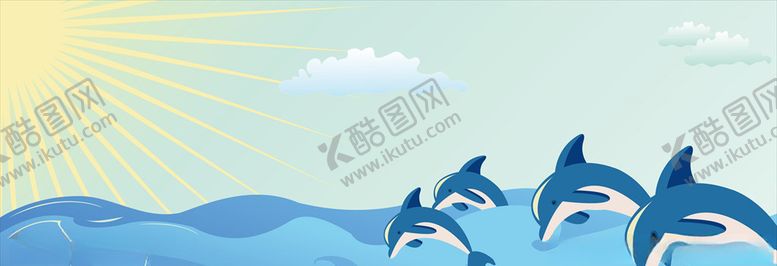 编号：75544609250111375872【酷图网】源文件下载-海豚阳光海平面天空