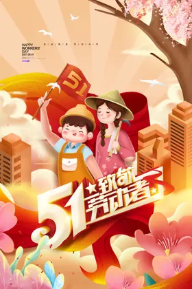 五一51活动海报插画旅游出游