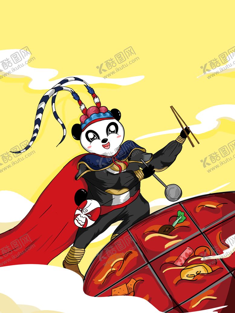 编号：16793409132110502984【酷图网】源文件下载-国潮风手绘熊猫插画