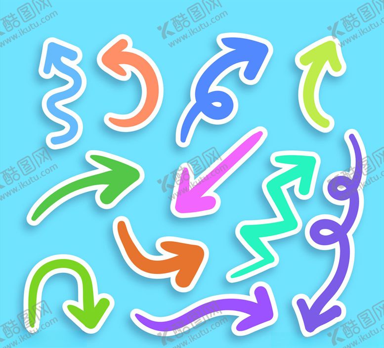 编号：82341106160102099014【酷图网】源文件下载-彩色箭头贴纸矢量素材