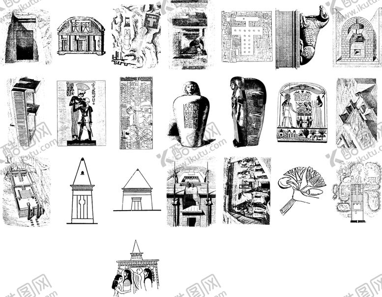 编号：85729109212332361607【酷图网】源文件下载-线描古埃及人文历史建筑金字塔