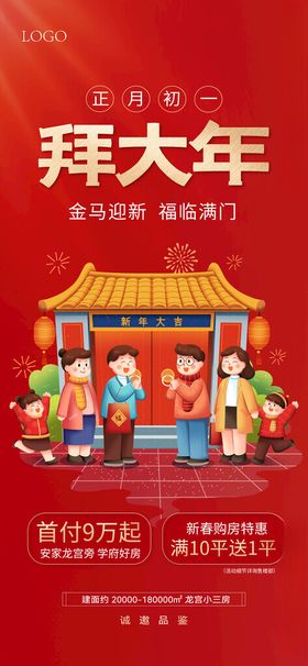 新年春节年俗宣传海报大年初一