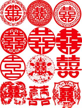 中式喜庆双喜圆形装饰图案
