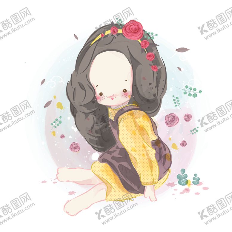 编号：12106105122053051404【酷图网】源文件下载-水彩手绘女孩
