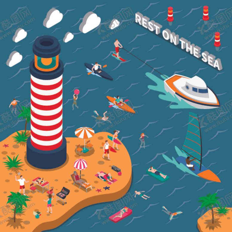 编号：79327206302230035352【酷图网】源文件下载-夏日海滩度假插画
