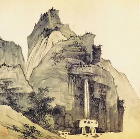水墨画中国元素迎客松山