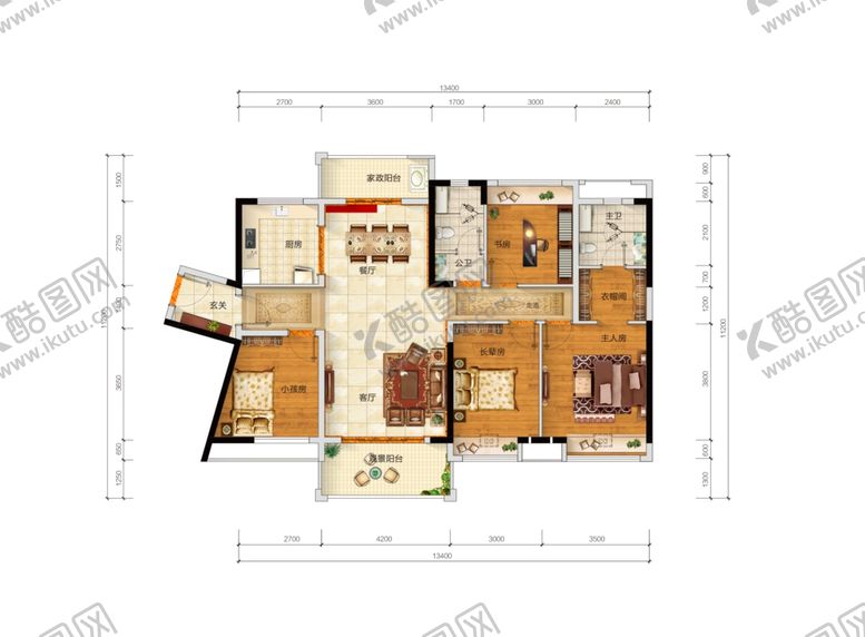 编号：78858210020034157927【酷图网】源文件下载-户型渲染图