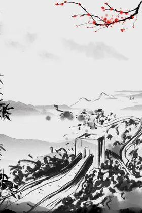 水墨背景新中式装饰画山装饰画山画纸