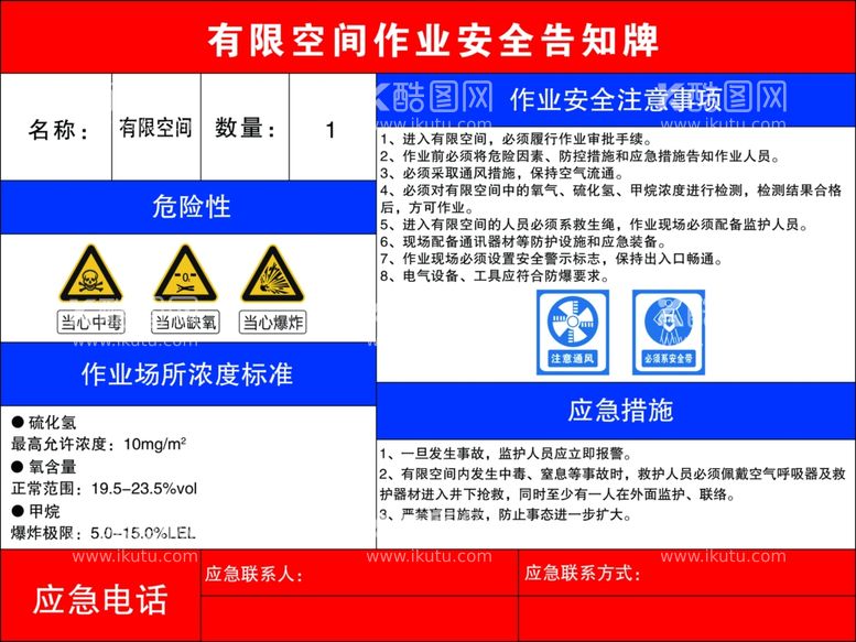 编号：23278112090110379561【酷图网】源文件下载-有限空间作业安全告知牌