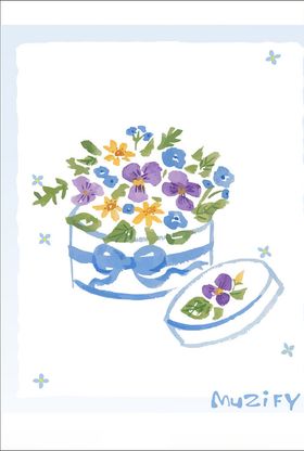 紫色花卉礼盒水彩画