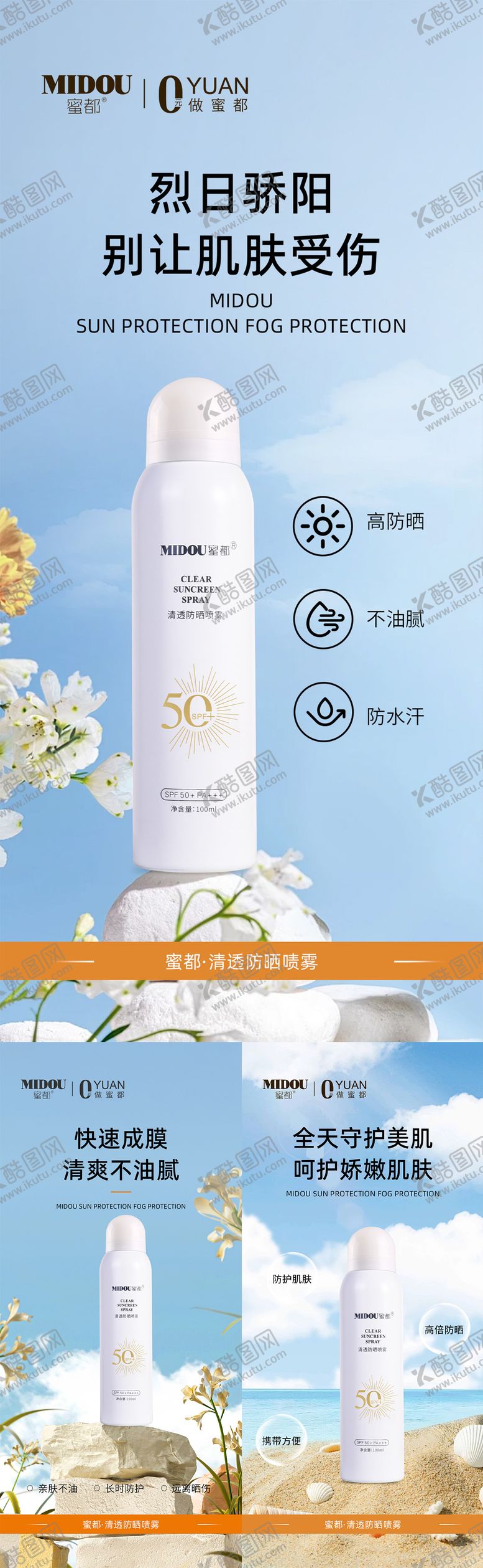 编号：33371509080235003311【酷图网】源文件下载-防晒护肤品微商产品功效系列海报