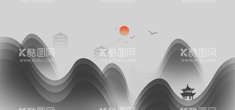 编号：35093711062011324732【酷图网】源文件下载-水墨山水插画   