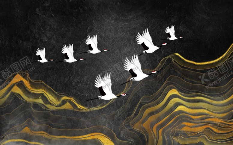 编号：43428909271141114795【酷图网】源文件下载-山水画鹤电视背景墙