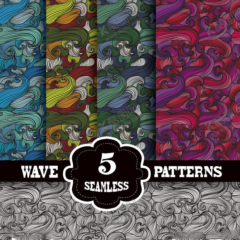 编号：77001411151622437783【酷图网】源文件下载-五款波浪风格图案设计