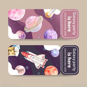 梦幻宇宙主题卡通卡片设计