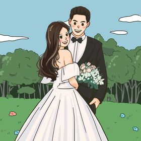 森系外景手绘情侣婚纱照