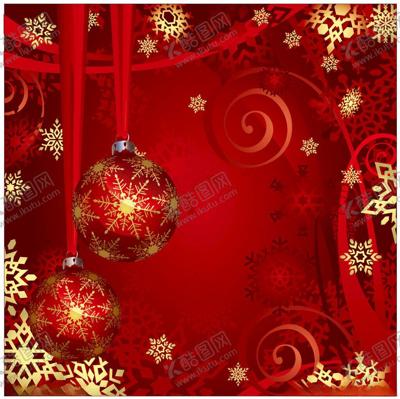 编号：36557103312216067090【酷图网】源文件下载-红色圣诞装饰球与雪花