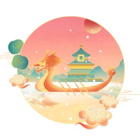 国潮风元素祥云古建筑设计