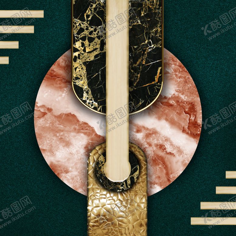 编号：64886910211445566623【酷图网】源文件下载-轻奢几何创意翡翠绿色块装饰画