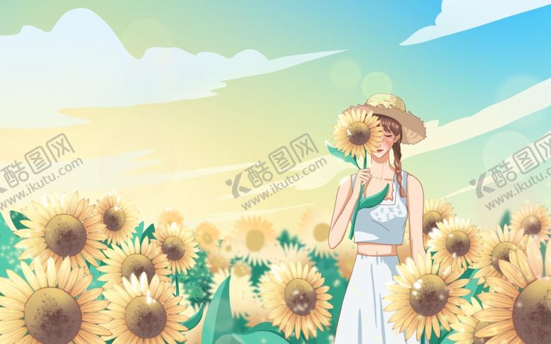 编号：17496707021242405350【酷图网】源文件下载-向日葵少女人物插画合成背景素材