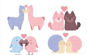 彩色动物情侣矢量素材