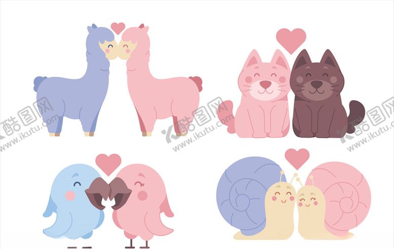 编号：42431711010148295271【酷图网】源文件下载-彩色动物情侣矢量素材