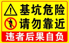 基坑危险慎防跌落严禁靠近警示牌