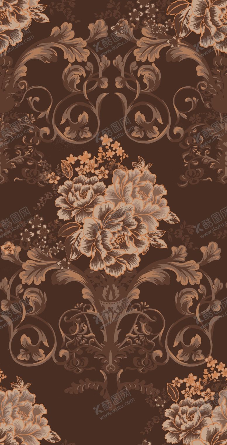 编号：42116310042031124348【酷图网】源文件下载-高清手绘欧式牡丹墙纸印花