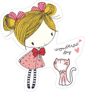 女孩黄色头发手绘猫卡通