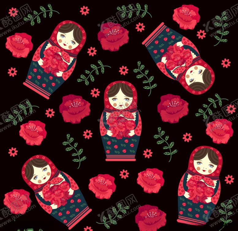 编号：69960309232207073329【酷图网】源文件下载-创意套娃和花卉无缝背景