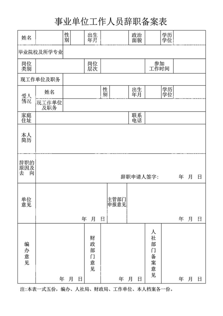 编号：50085311230439433613【酷图网】源文件下载-工作人员辞职备案表