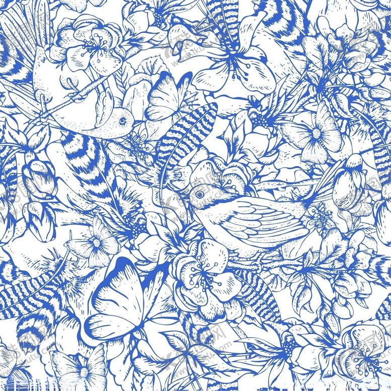 编号：18848702231625196501【酷图网】源文件下载-蝴蝶鸟花插画