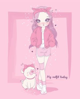可爱卡通潮流少女插画