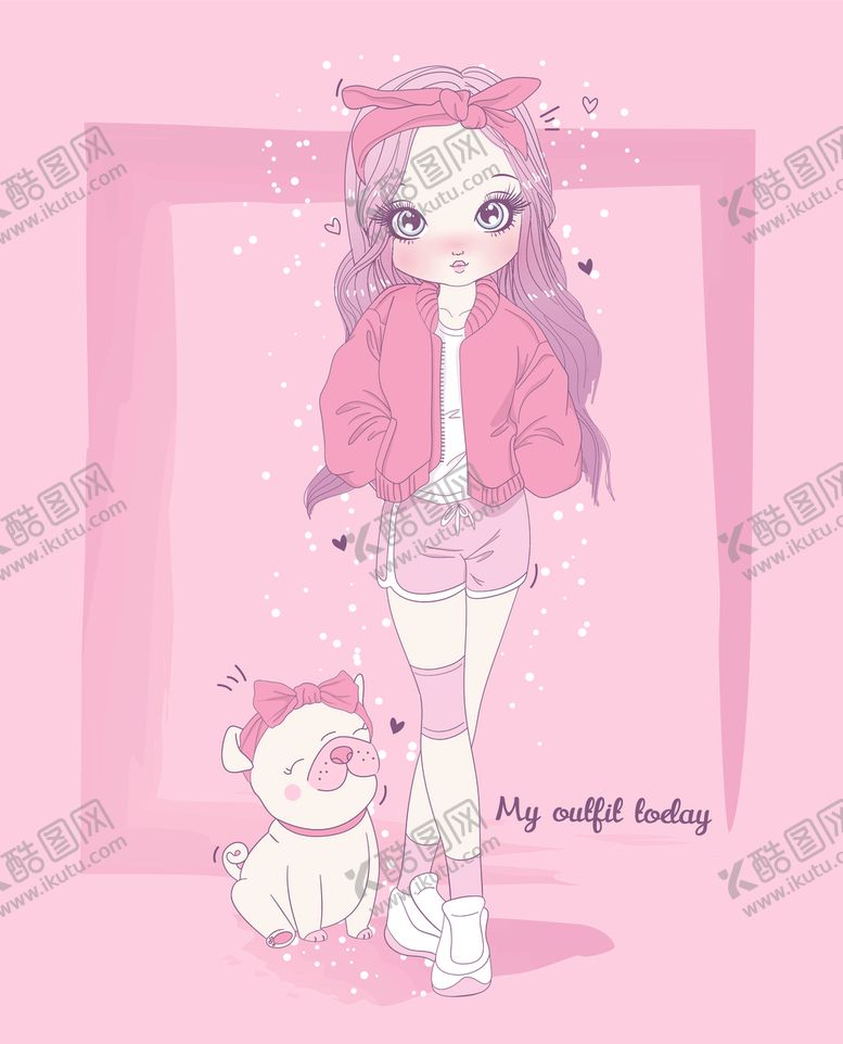 编号：61467007032114391212【酷图网】源文件下载-可爱卡通潮流少女插画
